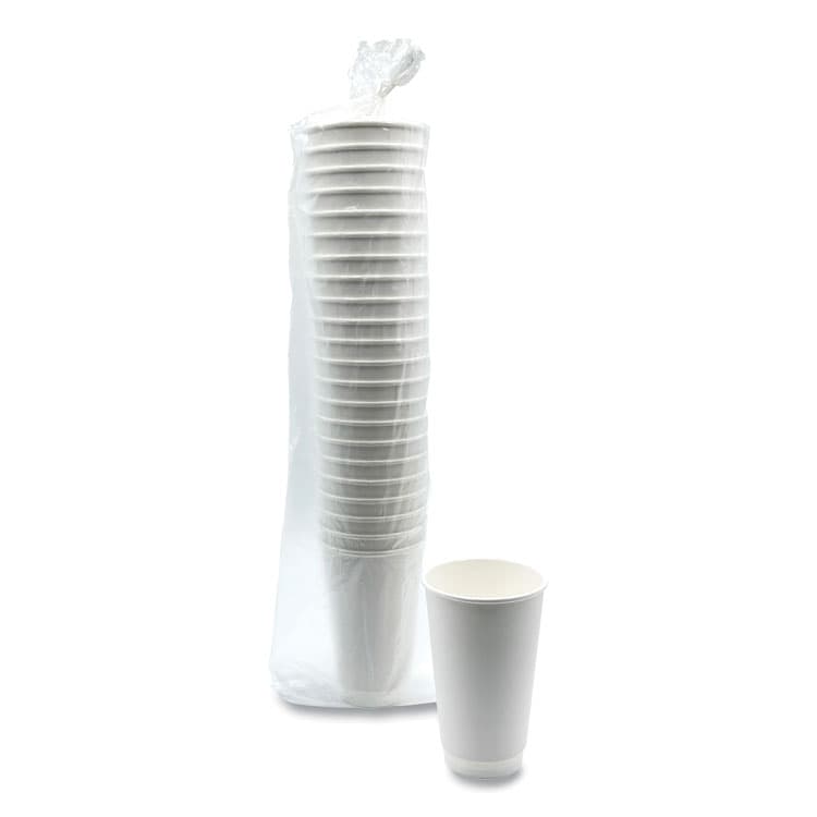 BOARDWALK Paper Hot Cups, Double-Walled, 16 oz, White, 25/Pack (BWKDW16HCUPPK)