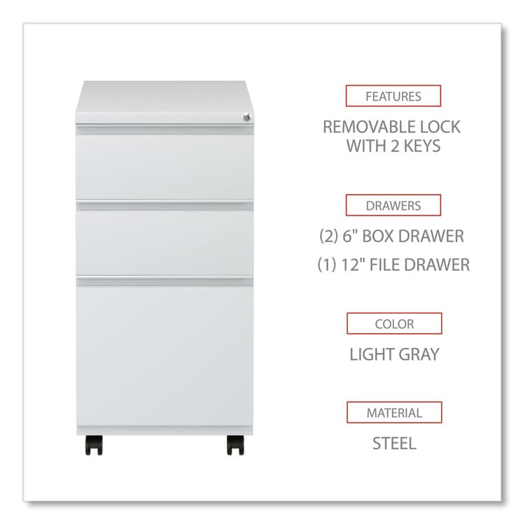 ALERA File Pedestal with Full-Length Pull, Left/Right, 3-Drawers: Box/Box/File, Legal/Letter, Light Gray, 14.96" x 19.29" x 27.75" (ALEPBBBFLG) thumbnail 3