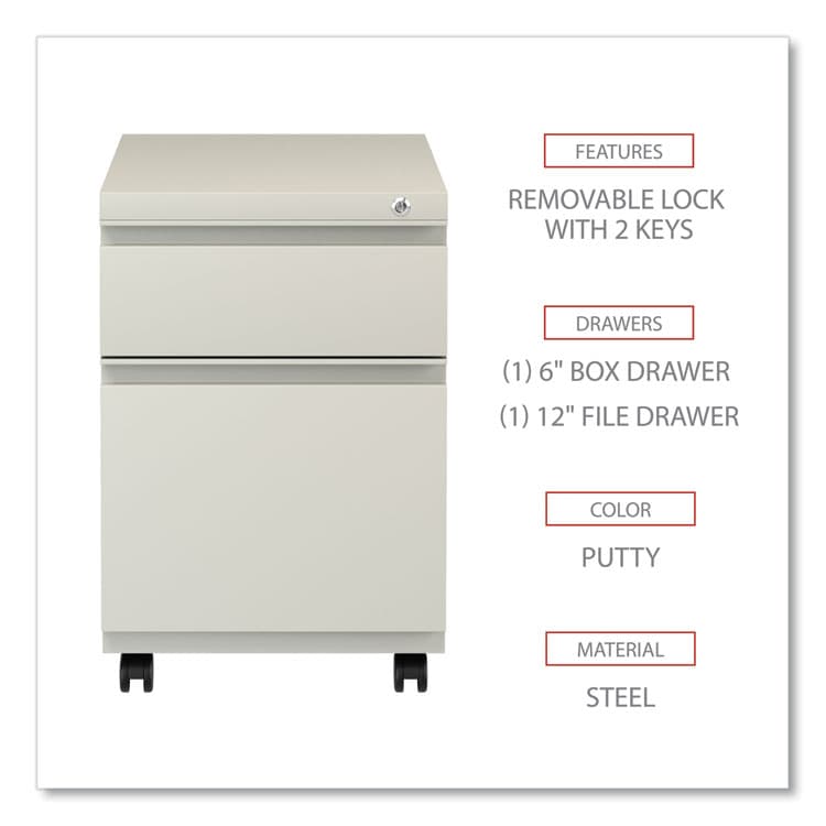 ALERA File Pedestal with Full-Length Pull, Left or Right, 2-Drawers: Box/File, Legal/Letter, Putty, 14.96" x 19.29" x 21.65" (ALEPBBFPY) thumbnail 3