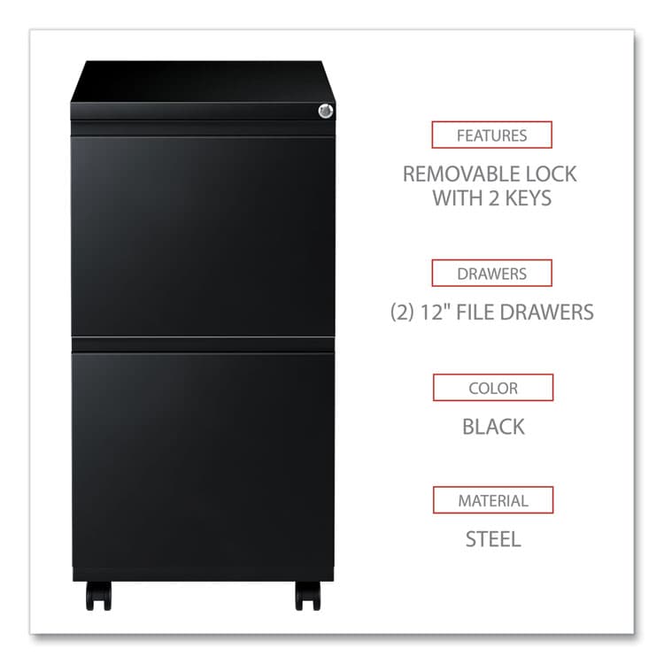ALERA File Pedestal with Full-Length Pull, Left or Right, 2 Legal/Letter-Size File Drawers, Black, 14.96" x 19.29" x 27.75" (ALEPBFFBL) thumbnail 3