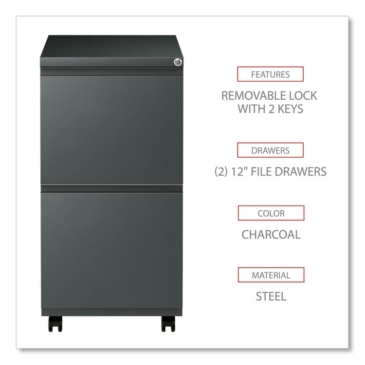 ALERA File Pedestal with Full-Length Pull, Left or Right, 2 Legal/Letter-Size File Drawers, Charcoal, 14.96" x 19.29" x 27.75" (ALEPBFFCH) thumbnail 3