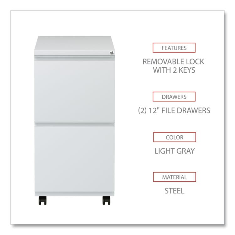 ALERA File Pedestal with Full-Length Pull, Left or Right, 2 Legal/Letter-Size File Drawers, Light Gray, 14.96" x 19.29" x 27.75" (ALEPBFFLG) thumbnail 3