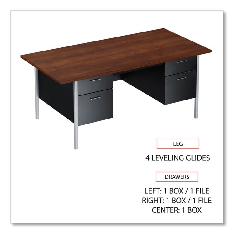 ALERA Double Pedestal Steel Desk, 72" x 36" x 29.5", Mocha/Black, Chrome-Plated Legs (ALESD7236BM) thumbnail 3