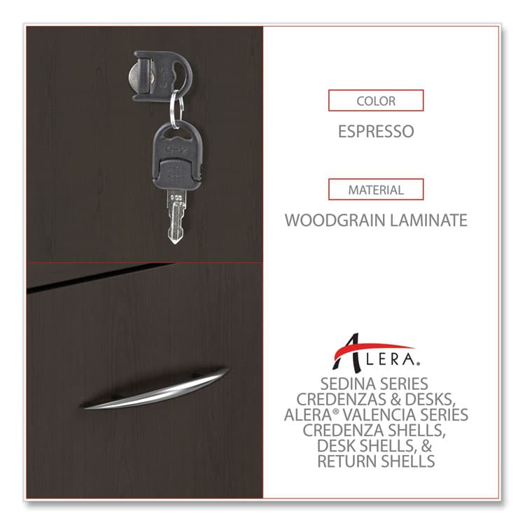 ALERA Alera Valencia Series Mobile Pedestal, Left or Right, 2 Legal/Letter-Size File Drawers, Espresso, 15.38" x 20" x 26.63" (ALEVA582816ES) thumbnail 3