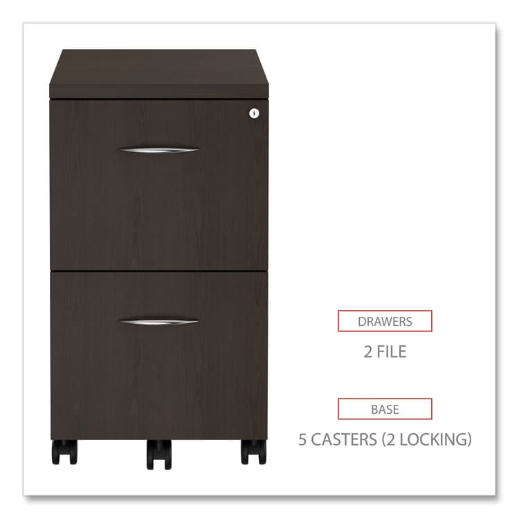 ALERA Alera Valencia Series Mobile Pedestal, Left or Right, 2 Legal/Letter-Size File Drawers, Espresso, 15.38" x 20" x 26.63" (ALEVA582816ES) thumbnail 4