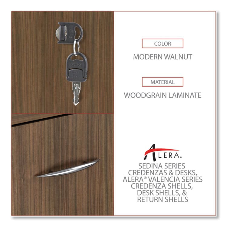 ALERA Alera Valencia Series Mobile Pedestal, Left or Right, 2 Legal/Letter-Size File Drawers, Modern Walnut, 15.38" x 20" x 26.63" (ALEVA582816WA) thumbnail 3