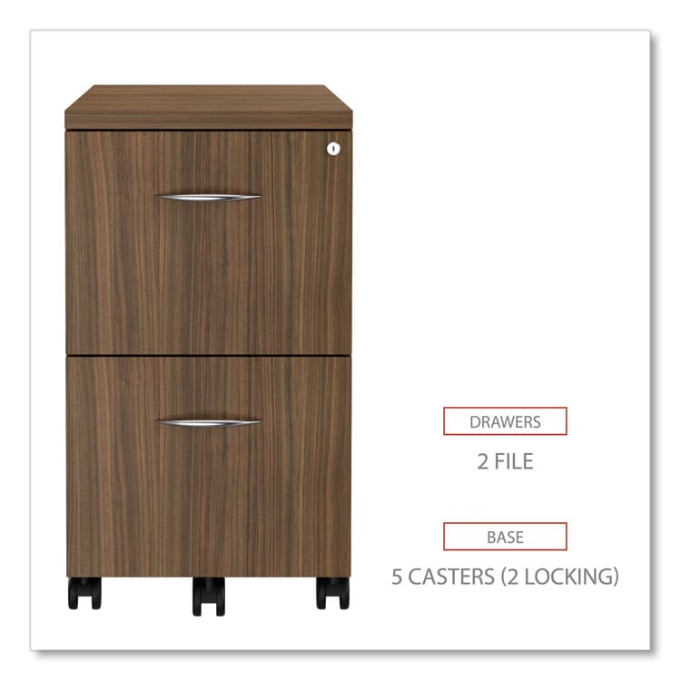 ALERA Alera Valencia Series Mobile Pedestal, Left or Right, 2 Legal/Letter-Size File Drawers, Modern Walnut, 15.38" x 20" x 26.63" (ALEVA582816WA) thumbnail 4