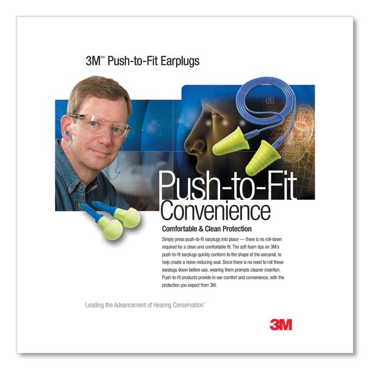 3M/COMMERCIAL TAPE DIV. E-A-R Push-Ins Single-Use Earplugs, Metal Detectable, Corded, 28 dB NRR, Blue/Yellow, 200 Pairs (MMM3183000) thumbnail 4