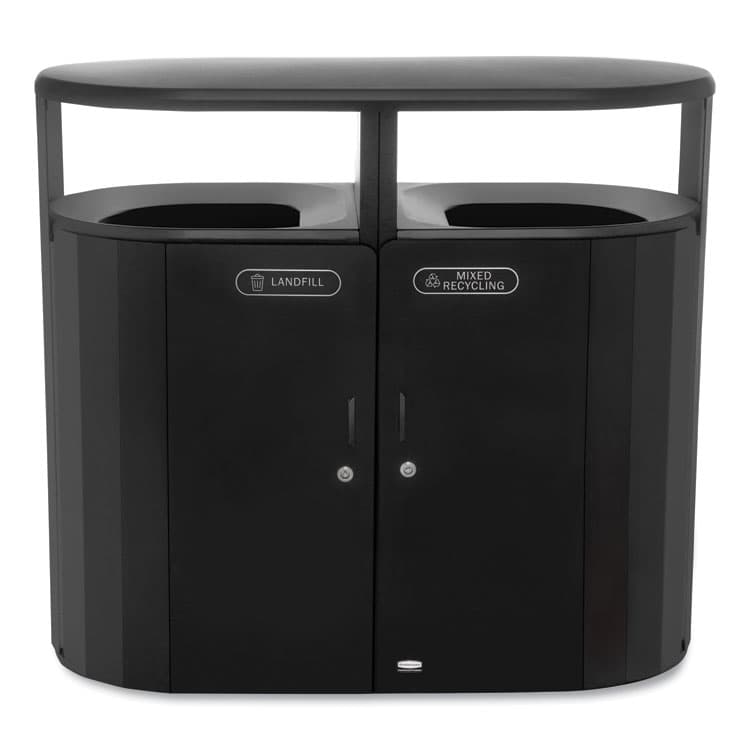 RUBBERMAID COMMERCIAL PROD. RESIST Dual Stream Waste and Recycling Container, 46 gal, Metal, Black (RCP2184980)