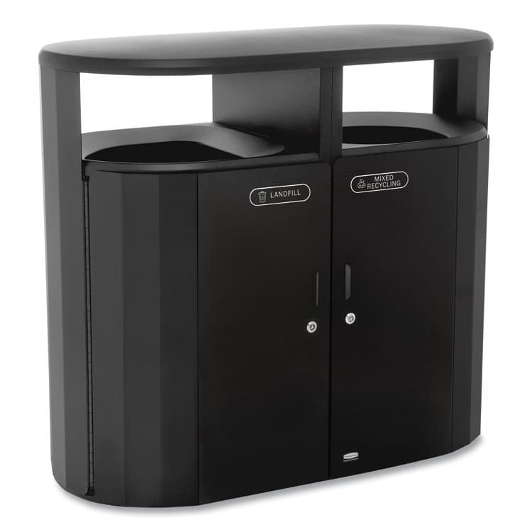 RUBBERMAID COMMERCIAL PROD. RESIST Dual Stream Waste and Recycling Container, 46 gal, Metal, Black (RCP2184980) thumbnail 2