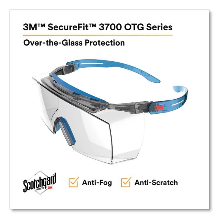 3M/COMMERCIAL TAPE DIV. SecureFit 3700 Protective Eyewear, Blue Half Frame OTG, Clear Single Lens (MMMSF3701XSGAB) thumbnail 3
