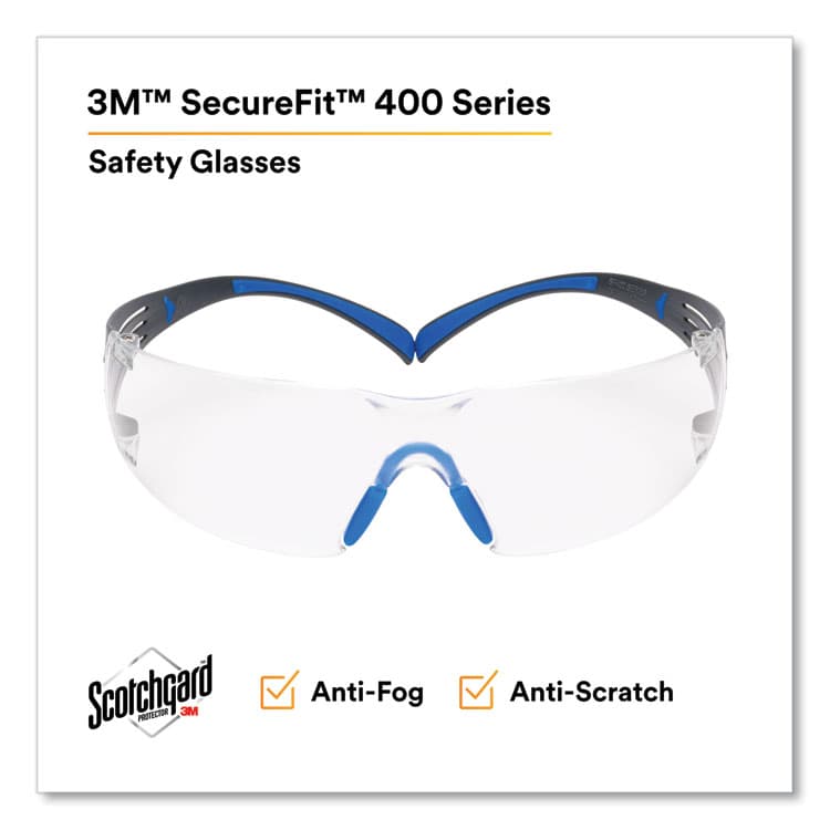 3M/COMMERCIAL TAPE DIV. SecureFit 400 Protective Eyewear, Frameless, Black/Blue Arms, Clear Single Lens (MMMSF401SGAFBLU) thumbnail 3