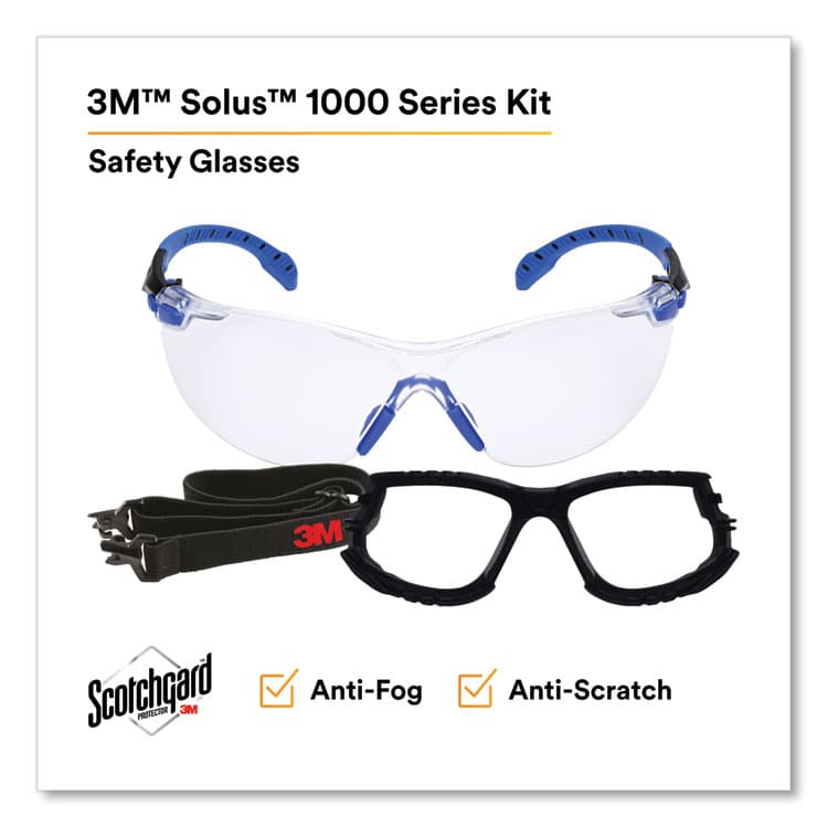3M/COMMERCIAL TAPE DIV. Solus 1000 Series Safety Glasses, Frameless, Black/Blue Arms, Clear Single Lens (MMMS1101SGAFKT) thumbnail 4