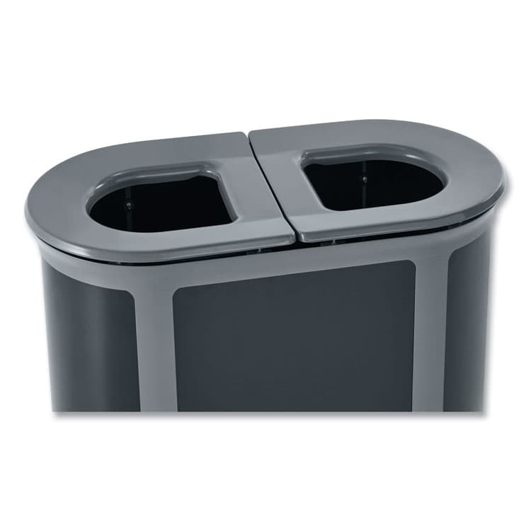 RUBBERMAID COMMERCIAL PROD. ENHANCE PILL Dual Stream Waste Receptacle, (2) 23 gal Capacity Bins, Metal, Umbra Gray/Pearl Gray (RCP2172843) thumbnail 3