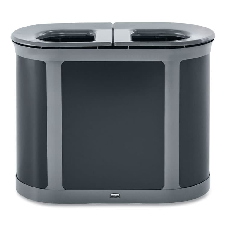 RUBBERMAID COMMERCIAL PROD. ENHANCE PILL Dual Stream Waste Receptacle, (2) 23 gal Capacity Bins, Metal, Umbra Gray/Pearl Gray (RCP2172843)