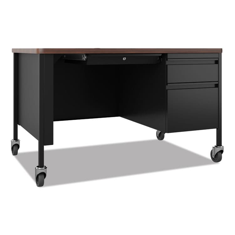 HIRSH INDUSTRIES SPACE SOLUTIONS Mobile Teachers Pedestal Desks, Right-Hand Pedestal: Box/File Drawers, 48" x 30" x 29.5", Walnut/Black (HID22656) thumbnail 4