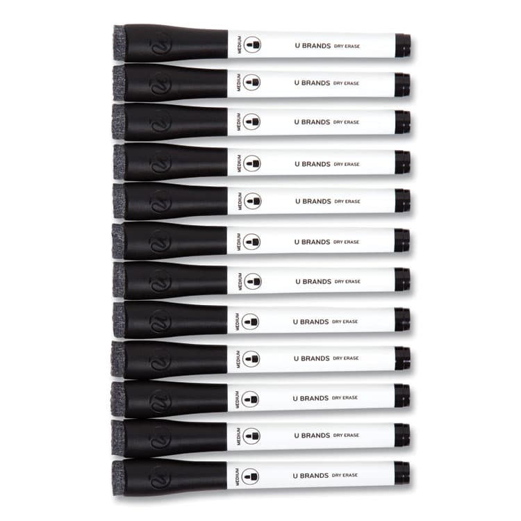 U BRANDS Medium Point Low-Odor Dry-Erase Markers with Erasers, Medium Bullet Tip, Black, Dozen (UBR2922U0012) thumbnail 2