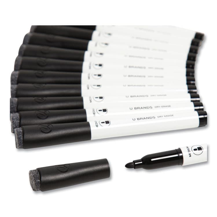 U BRANDS Medium Point Low-Odor Dry-Erase Markers with Erasers, Medium Bullet Tip, Black, Dozen (UBR2922U0012) thumbnail 3