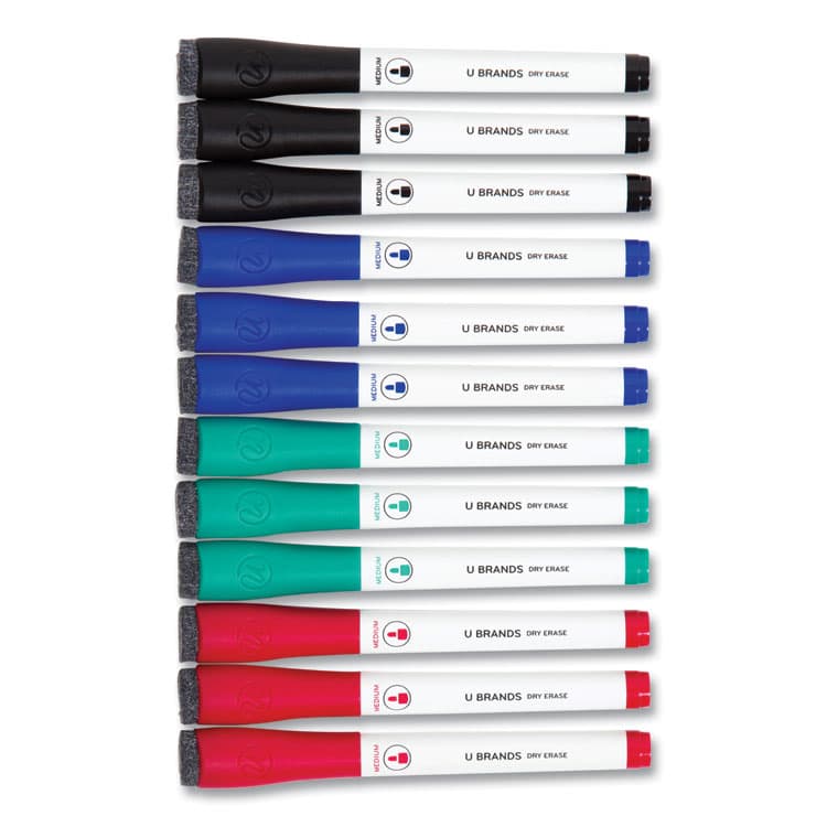 U BRANDS Medium Point Low-Odor Dry-Erase Markers with Erasers, Medium Bullet Tip, Assorted Colors, 12/Pack (UBR3980U0012) thumbnail 2