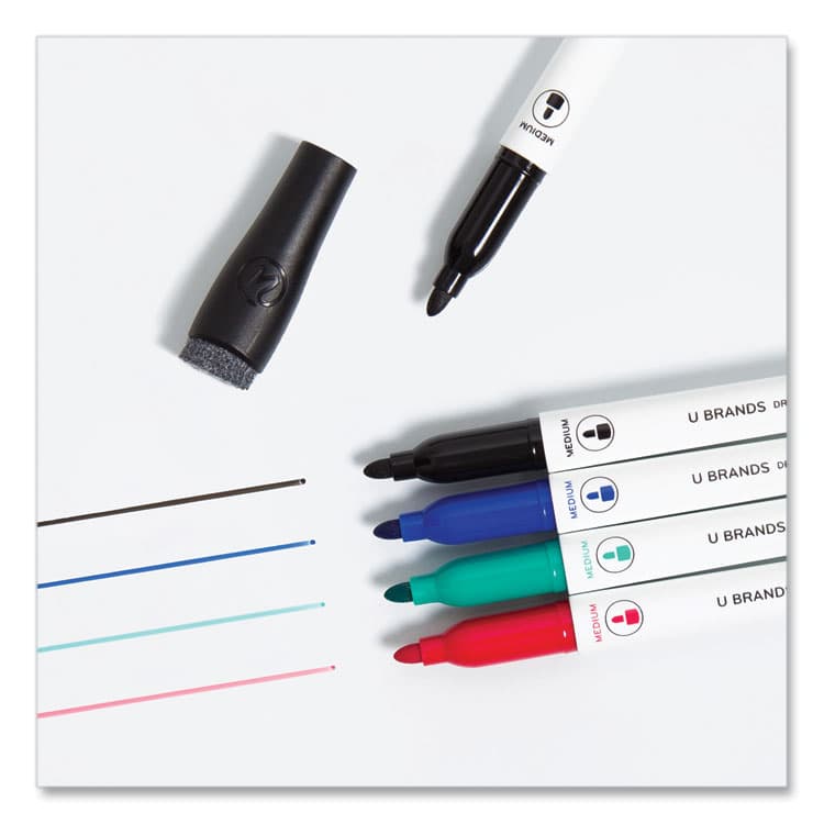 U BRANDS Medium Point Low-Odor Dry-Erase Markers with Erasers, Medium Bullet Tip, Assorted Colors, 12/Pack (UBR3980U0012) thumbnail 3