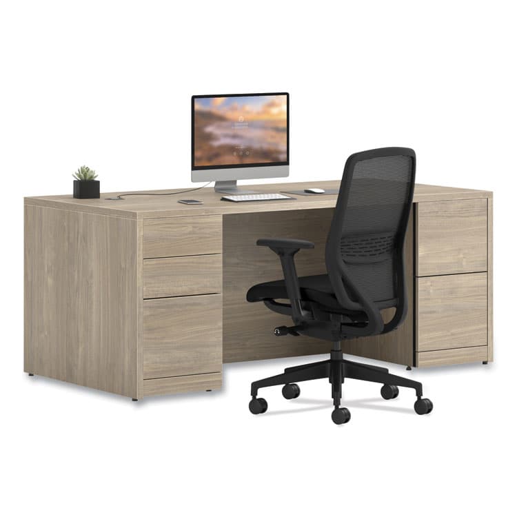 HON COMPANY 10500 Series Double Full-Height Pedestal Desk, Left: Box/Box/File, Right: File/File, 72" x 36" x 29.5", Kingswood Walnut (HON105890LKI1) thumbnail 2