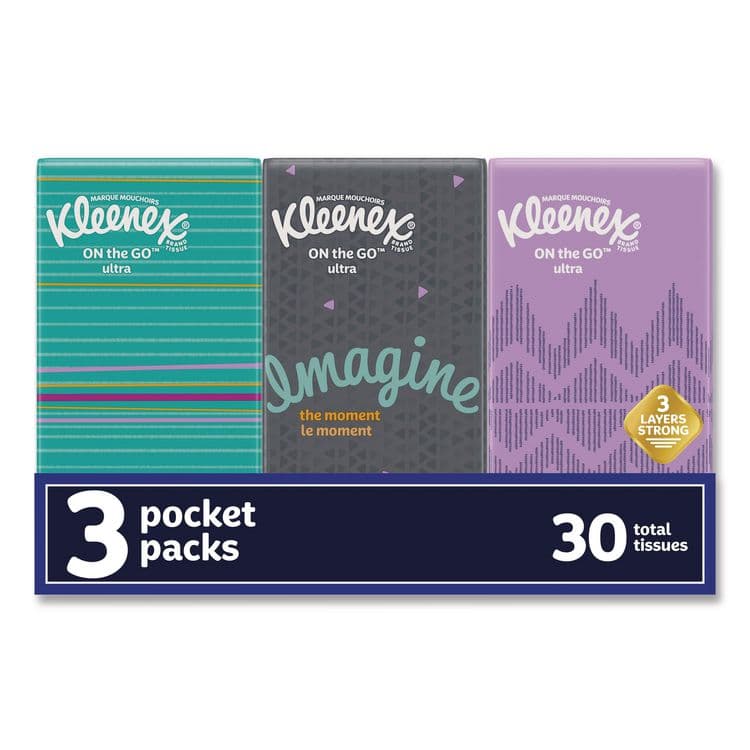 KIMBERLY CLARK On The Go Packs Facial Tissues, 3-Ply, White, 10 Sheets/Pouch, 3 Pouches/Pack, 36 Packs/Carton (KCM11976)