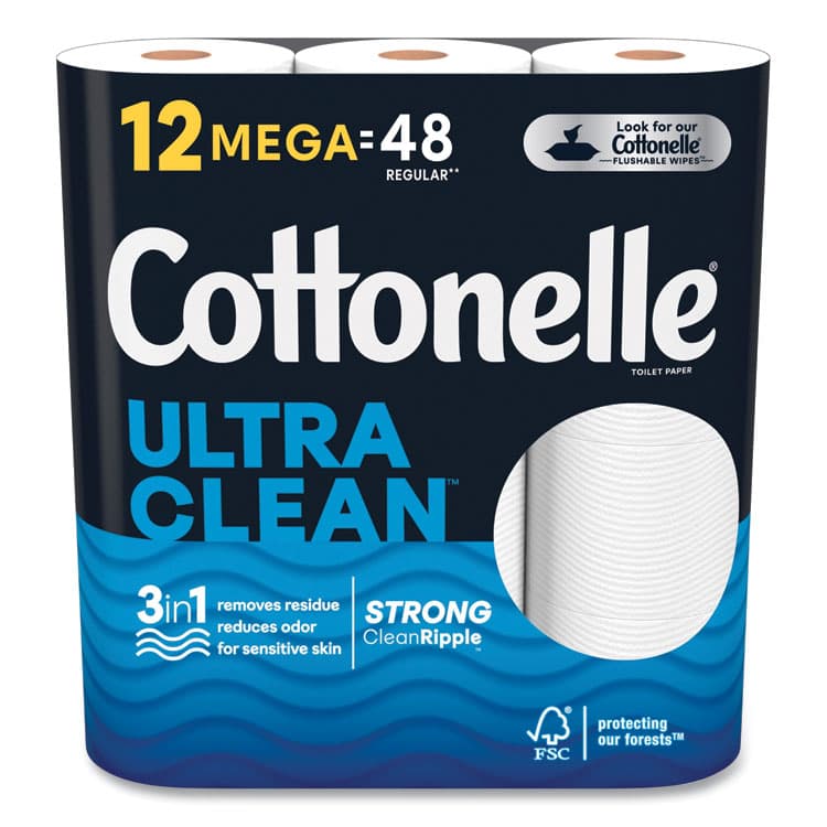 KIMBERLY CLARK Ultra CleanCare Toilet Paper, Strong Tissue, Septic Safe, 1-Ply, White, 284 Sheets/Roll, 12 Rolls/Pack, 48 Rolls/Carton (KCM55489)
