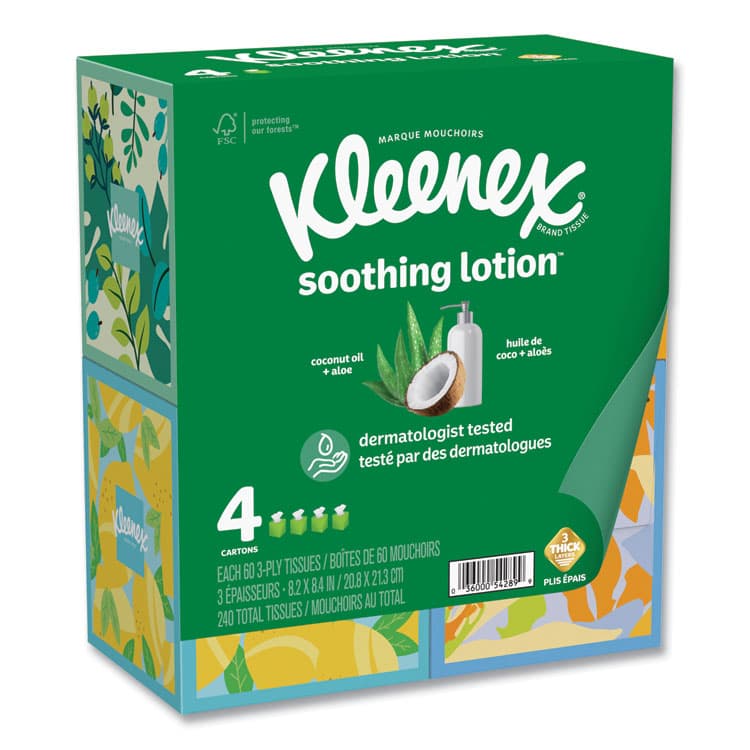 KIMBERLY CLARK Soothing Lotion Facial Tissue, 3-Ply, White, 60 Sheets/Box, 4 Boxes/Pack, 8 Packs/Carton (KCM54289) thumbnail 2