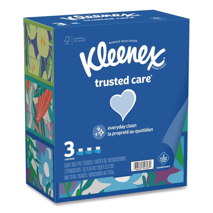 KIMBERLY CLARK Trusted Care Facial Tissue, 2-Ply, White, 160 Sheets/Box, 3 Boxes/Pack, 12 Packs/Carton (KCM54303)