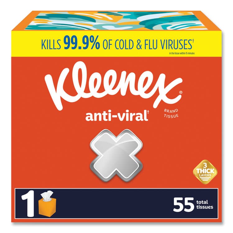 KIMBERLY CLARK Anti-Viral Facial Tissue, 3-Ply, White, 55 Sheets/Box, 27 Boxes/Carton (KCM54505)