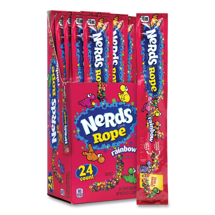 NESTLE Nerds Rope Candy, Fruity, 0.92 oz Individually Wrapped, 24/Carton (GRR22002136)