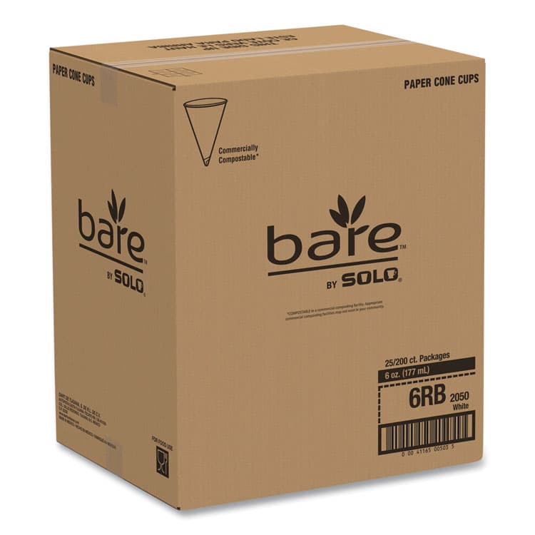 DART Bare Eco-Forward Treated Paper Cone Cups, ProPlanet Seal, 6 oz, White, 200/Sleeve, 25 Sleeves/Carton (SCC6RBU) thumbnail 3