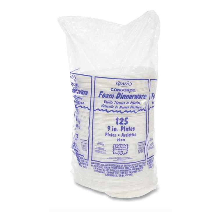 DART Concorde Non-Laminated Foam Plates, 9" dia, White, 125/Pack (DCC9PWCRPK) thumbnail 3