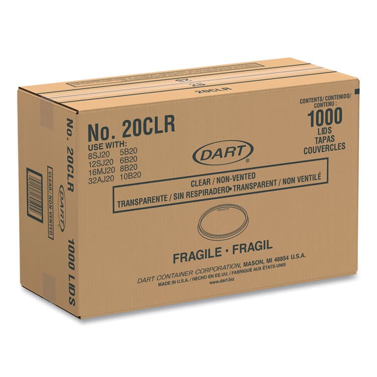 DART Plastic Lids for Foam Cups, Bowls and Containers, Flat, Not Vented, Fits 6 oz to 32 oz, Clear, 100/Sleeve, 10 Sleeves/Carton (DCC20CLR) thumbnail 2