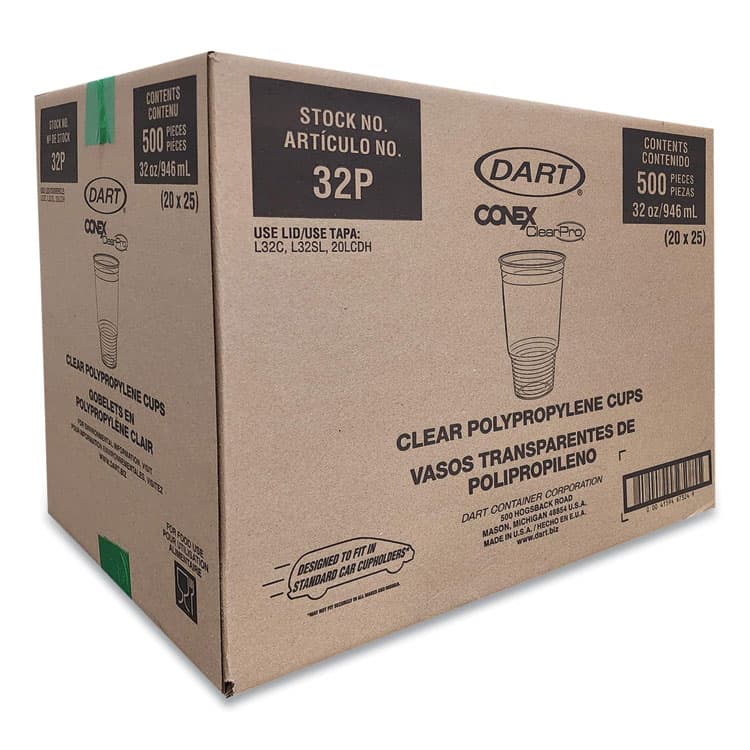 DART Conex ClearPro Plastic Cold Cups, 32 oz, Clear, 25/Bag, 20 Bags/Carton (DCC32P) thumbnail 2