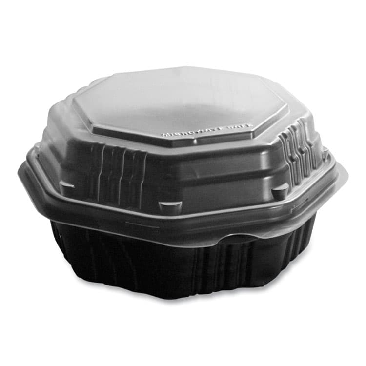 DART OctaView Hinged-Lid Hot Food Containers, 6.3 x 3.1 x 1.5, Black/Clear, Plastic, 200/Carton (SCC806011PP94)
