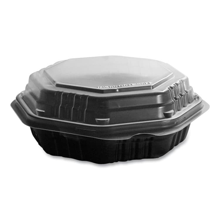 DART OctaView Hinged-Lid Hot Food Containers, 6.3 x 1.2 x 1.2, Black/Clear, Plastic, 200/Carton (SCC806012PP94)
