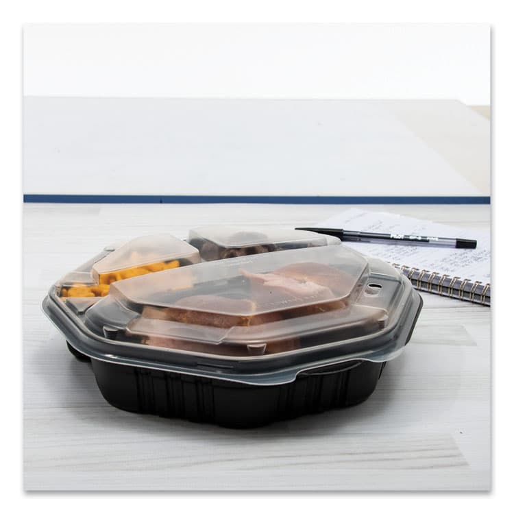 DART OctaView Hinged-Lid Hot Food Containers, 3 Compartments, 38 oz, 9.55 x 9.1 x 2.4, Black/Clear, Plastic, 100/Carton (SCC809014PP94) thumbnail 3