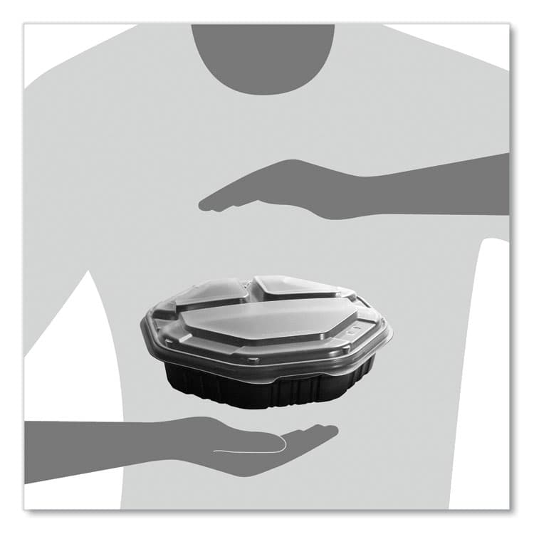 DART OctaView Hinged-Lid Hot Food Containers, 3 Compartments, 38 oz, 9.55 x 9.1 x 2.4, Black/Clear, Plastic, 100/Carton (SCC809014PP94) thumbnail 4