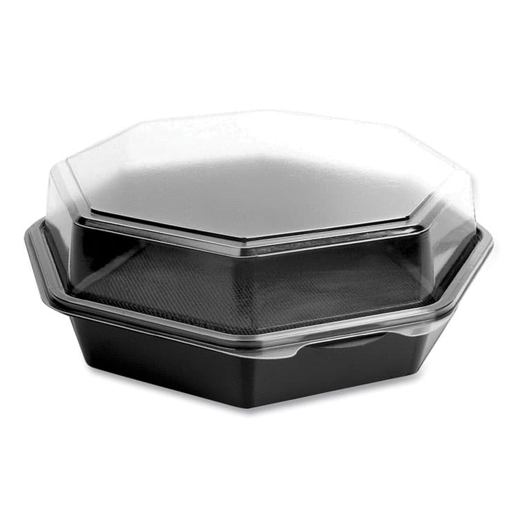 DART OctaView Hinged-Lid Cold Food Containers, 42 oz, 9.57 x 9.2 x 3.2, Black/Clear, Plastic, 100/Carton (SCC864612PS94)