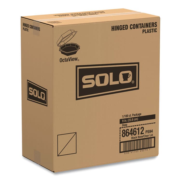 DART OctaView Hinged-Lid Cold Food Containers, 42 oz, 9.57 x 9.2 x 3.2, Black/Clear, Plastic, 100/Carton (SCC864612PS94) thumbnail 2
