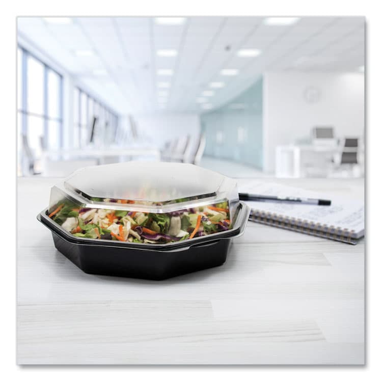 DART OctaView Hinged-Lid Cold Food Containers, 42 oz, 9.57 x 9.2 x 3.2, Black/Clear, Plastic, 100/Carton (SCC864612PS94) thumbnail 4