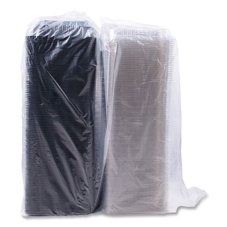 DART Hinged-Lid Dinner Box, 64 oz, 11.5 x 8.1 x 3, Black/Clear, Plastic, 100/Carton (SCC919017PM94) thumbnail 3