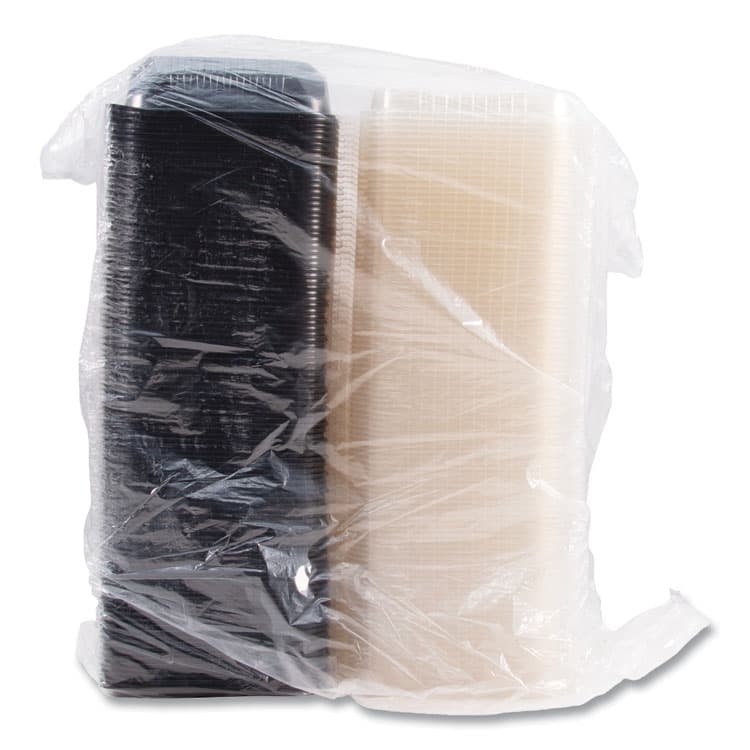 DART Hinged-Lid Dinner Box, 3 Compartments, 32 oz, 11.5 x 8.1 x 3, Black/Clear, Plastic, 100/Carton (SCC919019PM94) thumbnail 3