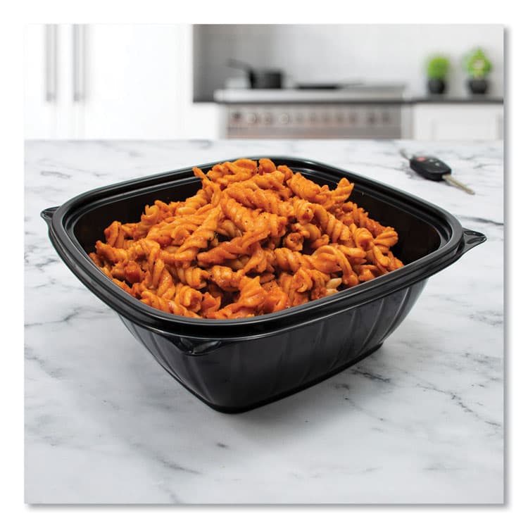 DART PresentaBowls Pro Black Square Bowls, 64 oz, 8.5 x 8.5 x 3.3, Plastic, 63/Bag, 4 Bags/Carton (DCCB64SB) thumbnail 3