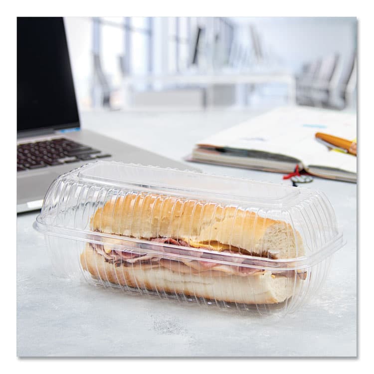 DART Showtime Clear Hinged Containers, Hoagie Container, 29.9 oz, 5.1 x 9.9 x 3.5, Clear, Plastic, 100/Bag, 2 Bags/Carton (DCCC99HT1) thumbnail 3
