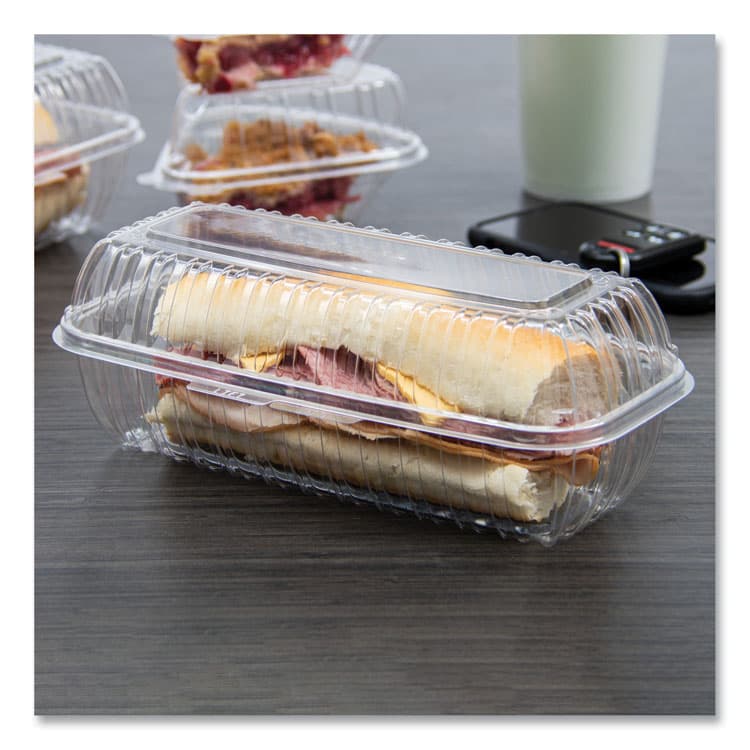 DART Showtime Clear Hinged Containers, Hoagie Container, 29.9 oz, 5.1 x 9.9 x 3.5, Clear, Plastic, 100/Bag, 2 Bags/Carton (DCCC99HT1) thumbnail 4
