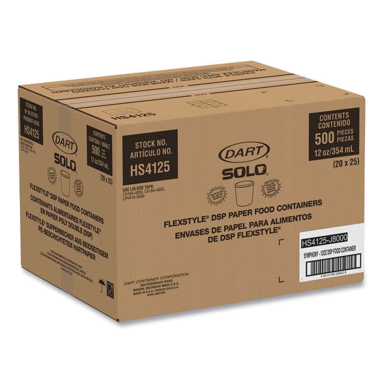 DART Double Poly Paper Food Containers, 12 oz, 3.6" Diameter x 3.3" h, Symphony Design, 25/Pack, 20 Packs/Carton (SCCHS4125SYM) thumbnail 2