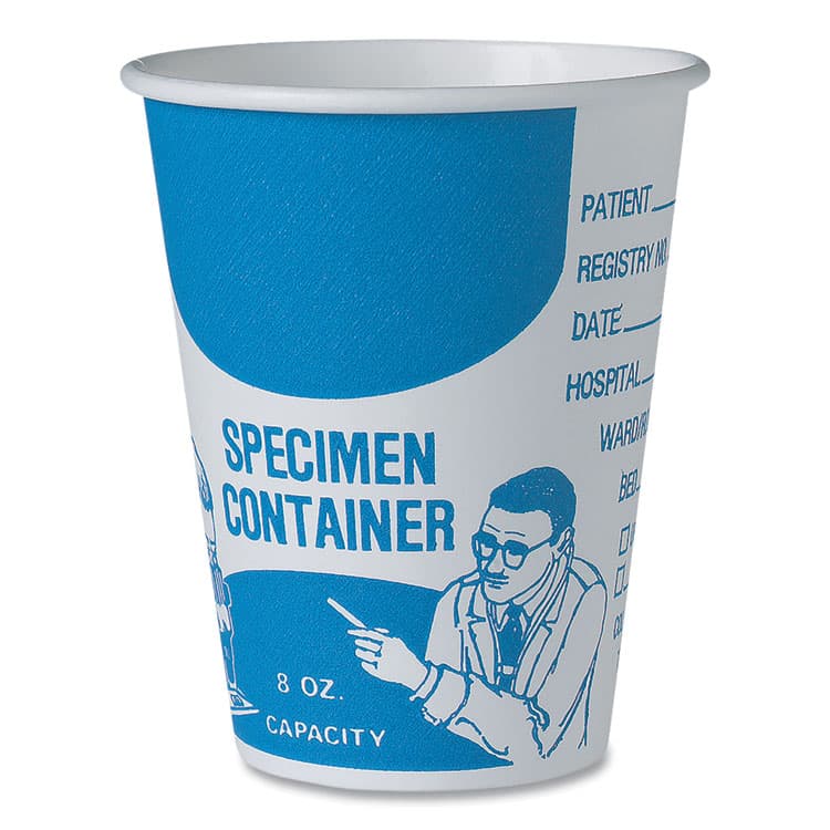 DART Paper Specimen Cups, 8 oz, Blue/White, 50/Sleeve, 20 Sleeves/Carton (SCCSC378)