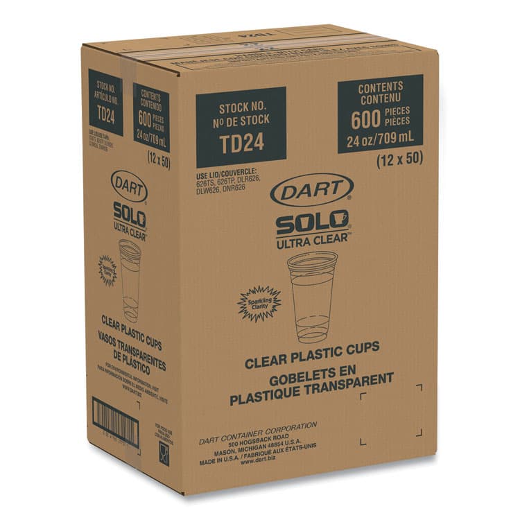 DART Ultra Clear PETE Cold Cups, 24 oz, Plastic, Clear, 50/Sleeve, 12 Sleeves/Carton (DCCTD24) thumbnail 2
